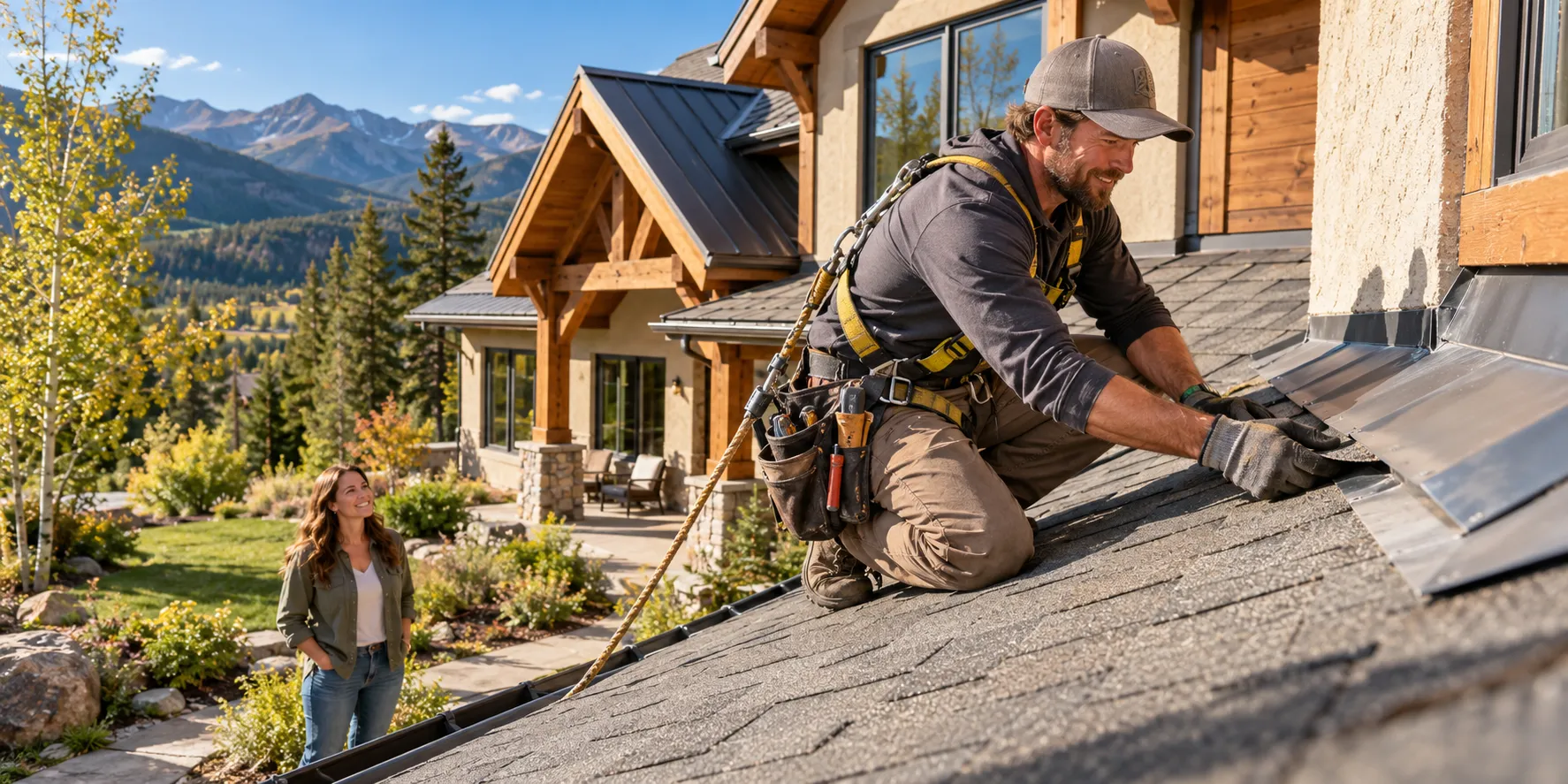 Local roofing provider inspecting a shingle roof on a home in Denver